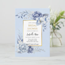 Elegant Dusty Blue and Gold Floral Bridal Shower