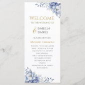 Elegant Dusty Blue and Gold Floral Wedding Programmakaart (Voorkant)