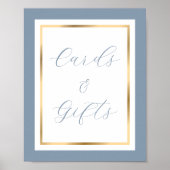 Elegant Dusty Blue and Gold Kaarten and Gifts Sign Poster (Voorkant)