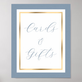 Elegant Dusty Blue and Gold Kaarten and Gifts Sign Poster