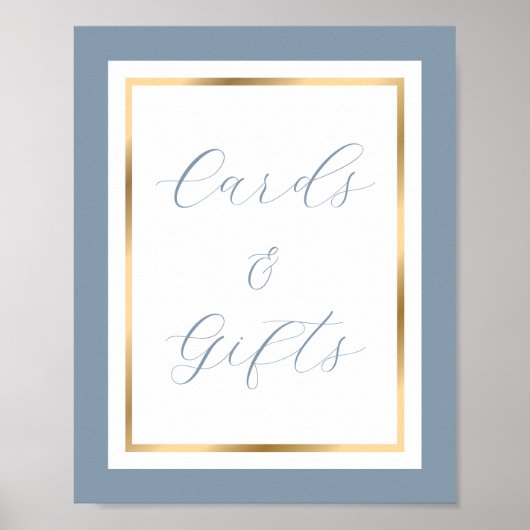 Elegant Dusty Blue and Gold Kaarten and Gifts Sign Poster (Voorkant)