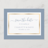 Elegant Dusty Blue and Gold Wedding Save the Date Aankondigingskaart (Voorkant)