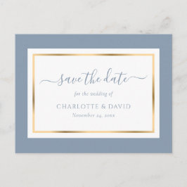 Elegant Dusty Blue and Gold Wedding Save the Date Aankondigingskaart