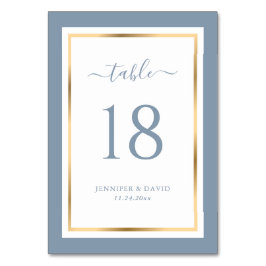 Elegant Dusty Blue and Gold Wedding Table Number Kaart