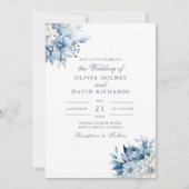 Elegant Dusty Blue and White Wildflower Bruiloft Kaart (Voorkant)
