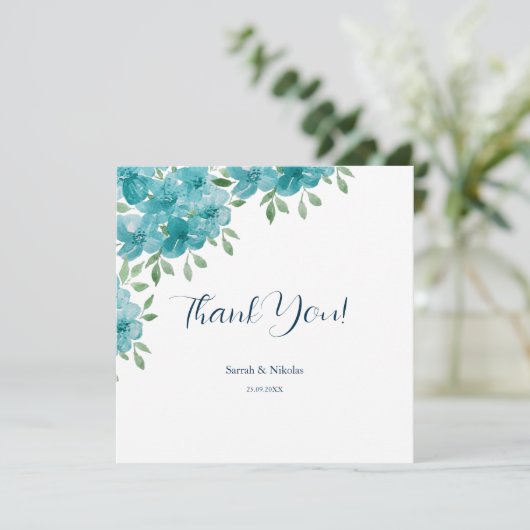 Elegant Dusty Blue Ant Mint Floral Waterverf Art Bedankkaart (Staand voorkant)