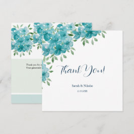 Elegant Dusty Blue Ant Mint Floral Waterverf Art Bedankkaart