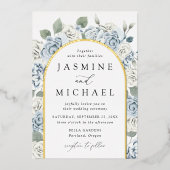 Elegant Dusty Blue Arch Floral Lijst Wedding Folie Uitnodiging (Voorkant)