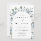 Elegant Dusty Blue Arch Floral Lijst Wedding Kaart (Voorkant)