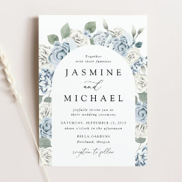 Elegant Dusty Blue Arch Floral Lijst Wedding Kaart