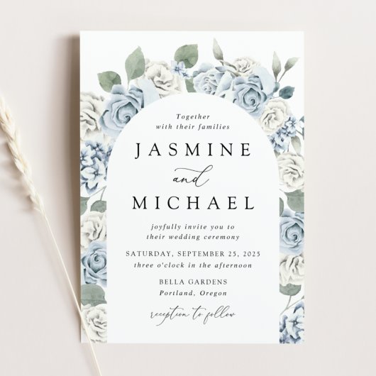 Elegant Dusty Blue Arch Floral Lijst Wedding Kaart