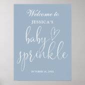 Elegant Dusty Blue Baby Sprinkle Welkomstbord Poster (Voorkant)