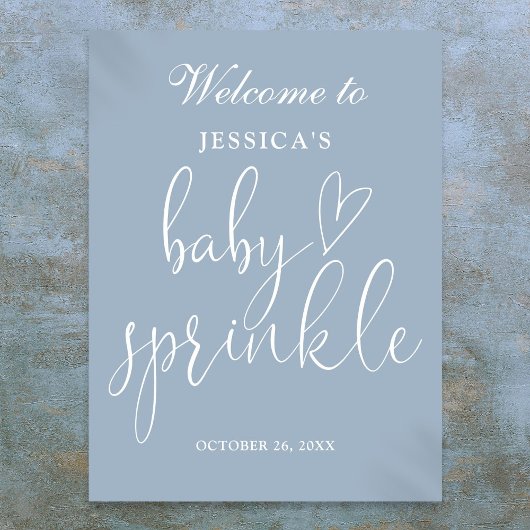 Elegant Dusty Blue Baby Sprinkle Welkomstbord Poster