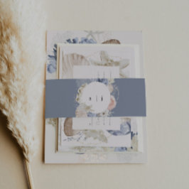 Elegant Dusty Blue Beach Wedding Uitnodigingen Wikkel