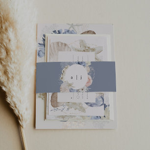 Elegant Dusty Blue Beach Wedding Uitnodigingen Wikkel