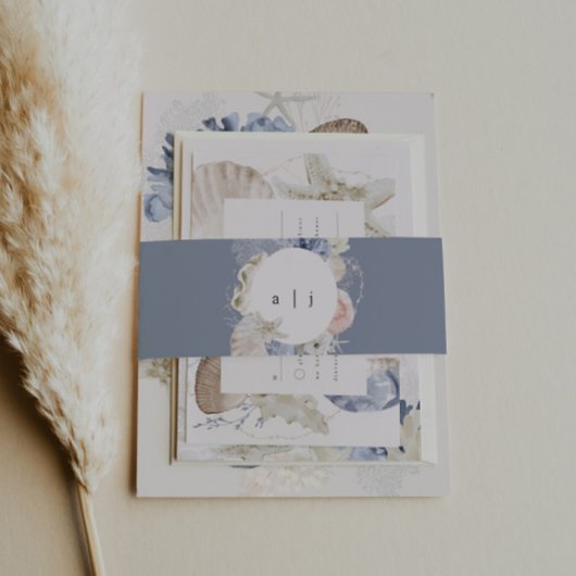 Elegant Dusty Blue Beach Wedding Uitnodigingen Wikkel