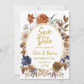 Elegant Dusty Blue Beige Brown Floral Save The Date (Voorkant)