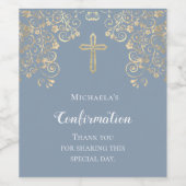 Elegant Dusty Blue-bevestiging Gold Cross Wijn Etiket (Enkel label)