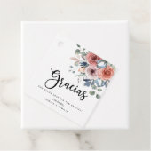 Elegant Dusty Blue Blissful Floral, Gracias Bedankjes Labels (In situ)