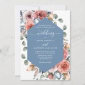 Elegant Dusty Blue Blissful Floral Wedding Kaart (Voorkant)