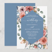 Elegant Dusty Blue Blissful Floral Wedding Kaart (Voorkant / Achterkant)