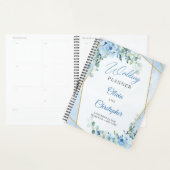 Elegant Dusty Blue Bloemen en Goud lijst bruiloft Planner (Display)