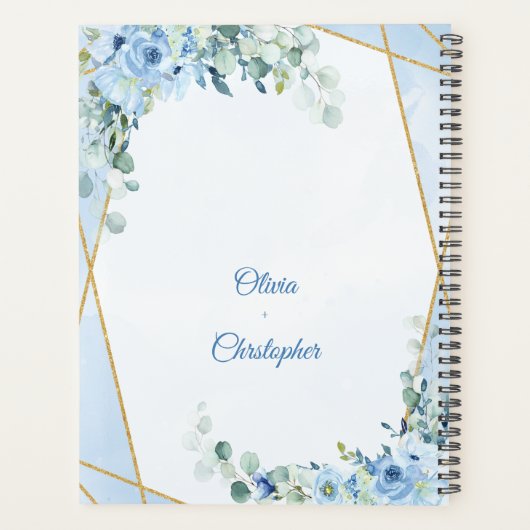 Elegant Dusty Blue Bloemen en Goud lijst bruiloft Planner (Achterkant)