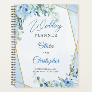 Elegant Dusty Blue Bloemen en Goud lijst bruiloft Planner