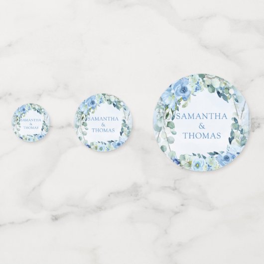 Elegant Dusty Blue bloemenzilver lijst bruiloft Confetti (Voorkanten)