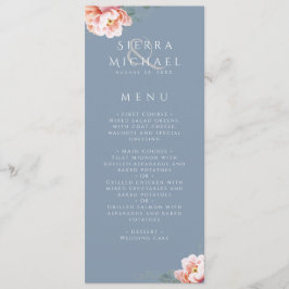 Elegant Dusty Blue Blush Bloemen Bruiloft Diner Menu