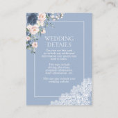 Elegant Dusty Blue Blush Floral Lace Details Informatiekaartje (Voorkant)