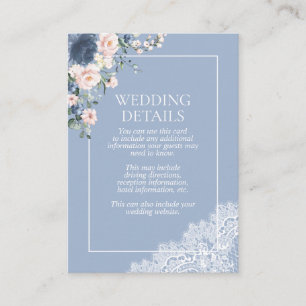 Elegant Dusty Blue Blush Floral Lace Details Informatiekaartje