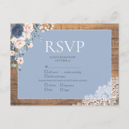 Elegant Dusty Blue Blush Floral Lace Wedding RSVP Uitnodiging Briefkaart