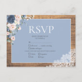 Elegant Dusty Blue Blush Floral Lace Wedding RSVP Uitnodiging Briefkaart (Voorkant)
