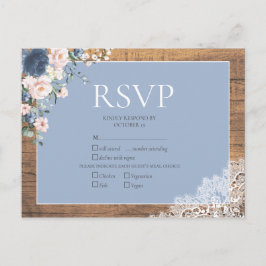 Elegant Dusty Blue Blush Floral Lace Wedding RSVP Uitnodiging Briefkaart