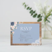 Elegant Dusty Blue Blush Floral Lace Wedding RSVP Uitnodiging Briefkaart (Staand voorkant)