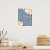 Elegant Dusty Blue Blush Gold Peach Floral Wedding Poster (Keuken)