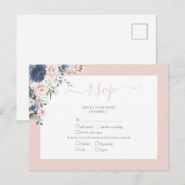 Elegant Dusty Blue Blush Lace Script RSVP Uitnodiging Briefkaart
