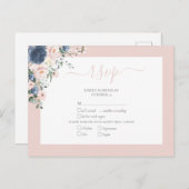 Elegant Dusty Blue Blush Lace Script RSVP Uitnodiging Briefkaart (Voorkant / Achterkant)