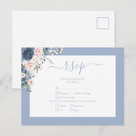 Elegant Dusty Blue Blush Lace Script RSVP Uitnodiging Briefkaart