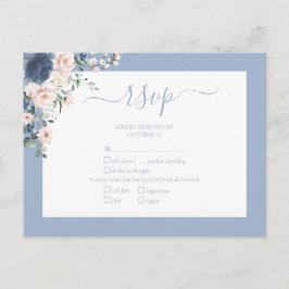 Elegant Dusty Blue Blush Lace Script RSVP Uitnodiging Briefkaart