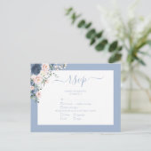 Elegant Dusty Blue Blush Lace Script RSVP Uitnodiging Briefkaart (Staand voorkant)