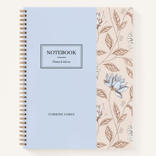 Elegant Dusty Blue Blush Pink Floral Pattern Notitieboek (Voorkant)