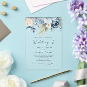 Elegant Dusty Blue Blush Pink Floral Wedding Acryl Uitnodigingen (Insitu (Huwelijk))