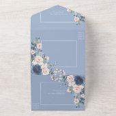 Elegant Dusty Blue Blush Pink Rustic Lace All in O All In One Uitnodiging (Buitenkant)