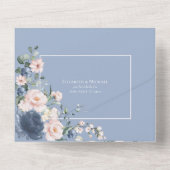 Elegant Dusty Blue Blush Pink Rustic Lace All in O All In One Uitnodiging (Achterkant)