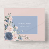 Elegant Dusty Blue Blush Pink Rustic Lace All In One Uitnodiging (Achterkant)