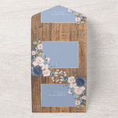 Elegant Dusty Blue Blush Rustic Lace Wedding All In One Uitnodiging (Buitenkant)