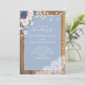 Elegant Dusty Blue Blush Rustic Wood Lace Foto Kaart (Staand voorkant)