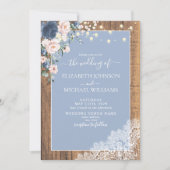 Elegant Dusty Blue Blush Rustic Wood Lace Script Kaart (Voorkant)